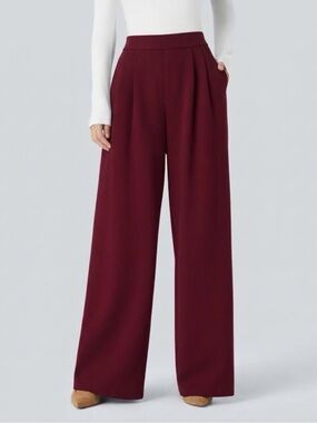 Halara NWT Flex High Waisted Pleated Wide Leg Work Pants Burgundy Size Large